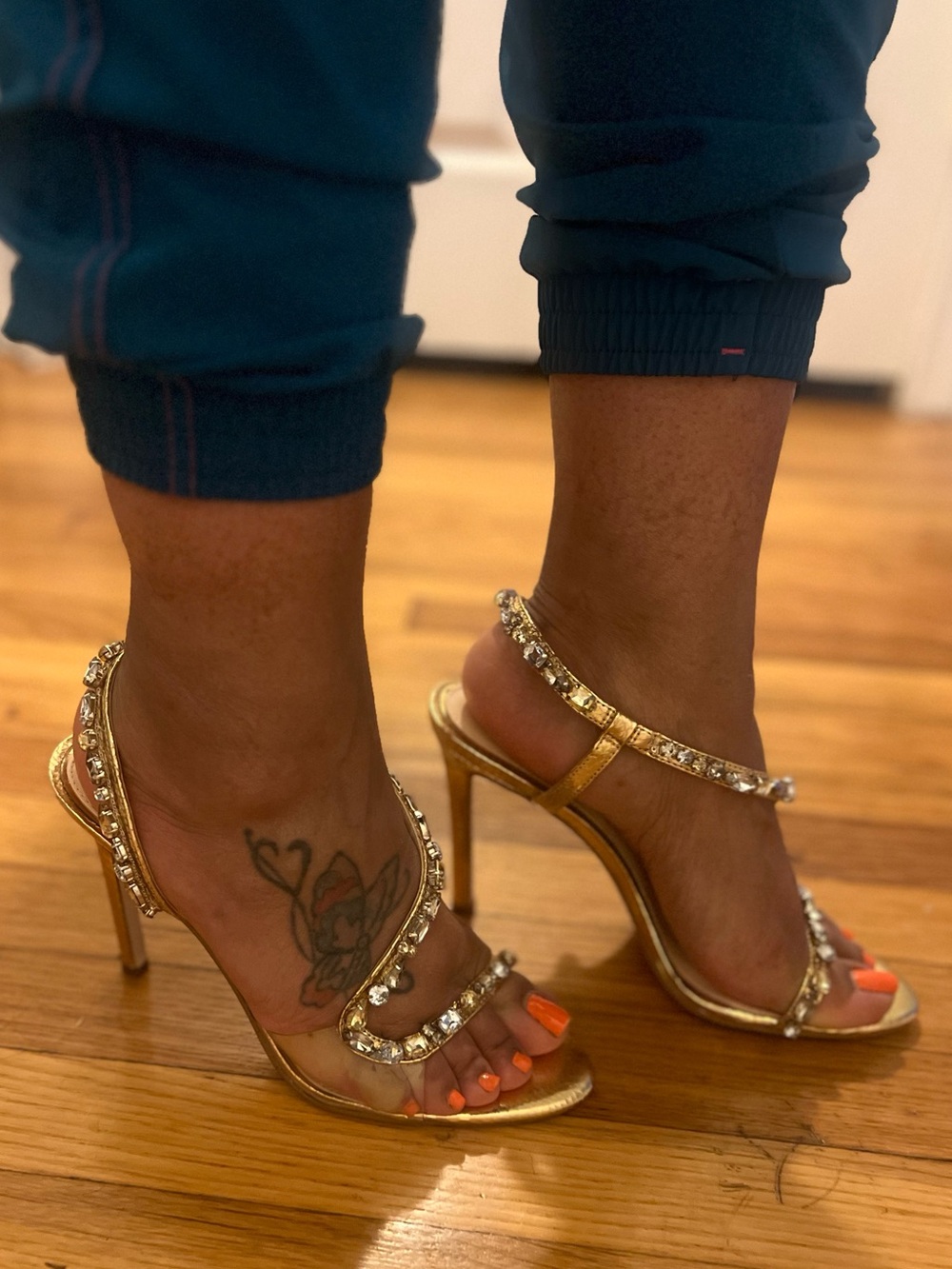 Jessica Simpson Gold/Clear Metallic Snake Print Heels